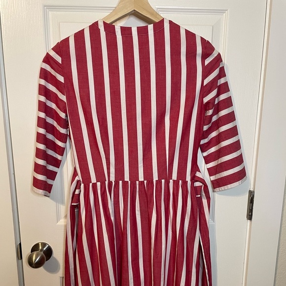 Cremieux red & white striped 3/4 length sleeves dress sz 2 - Picture 9 of 13
